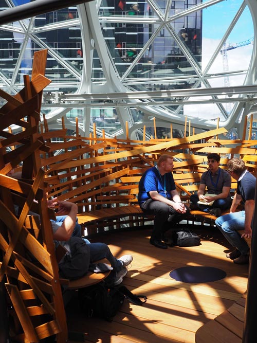 Looking inside the seating area of the Bird's Nest