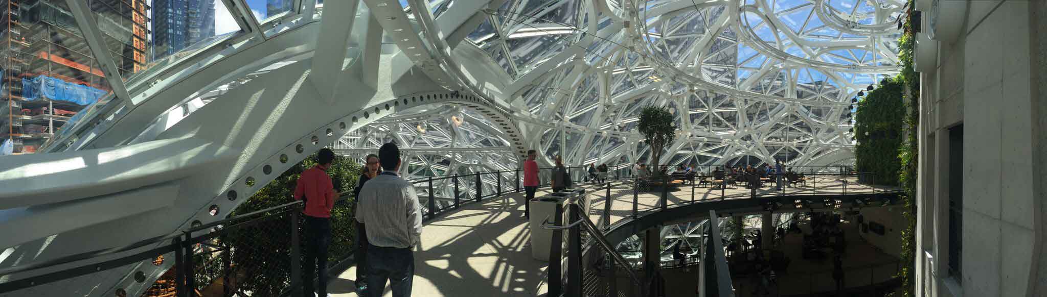 The walkway under the highest part of the dome puts you right next to the glass panels.